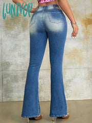 Lunivop Y2K Women Fashion Flared Jeans 90S Vintage Waist Cutout Pocket Patch Denim Trousers Elegant