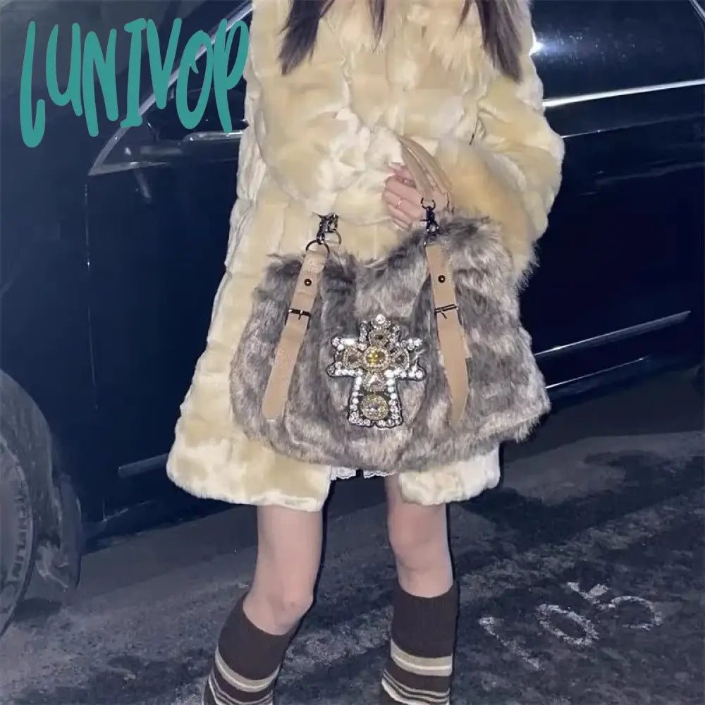 Lunivop Y2K Womens Shoulder Bag Autumn And Winter Fashion Crucifixion Vintage Tote Harajuku