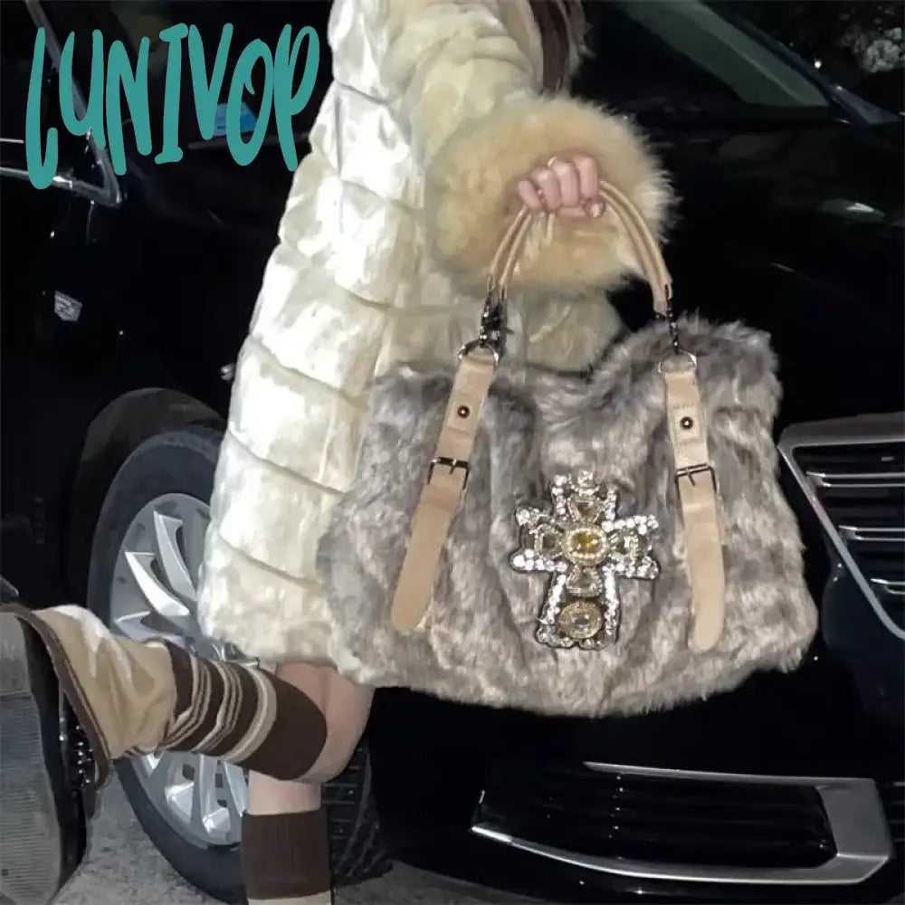 Lunivop Y2K Womens Shoulder Bag Autumn And Winter Fashion Crucifixion Vintage Tote Harajuku